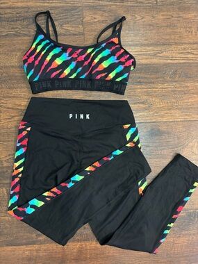 Victoria's Secret PINK Ultimate sports bra & leggings SET rainbow Zebra tie-dye